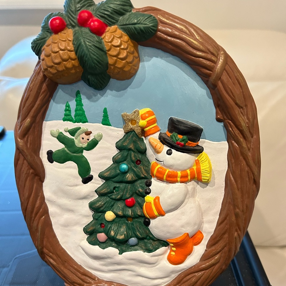 Vintage Ceramic Christmas Tree And Snowman